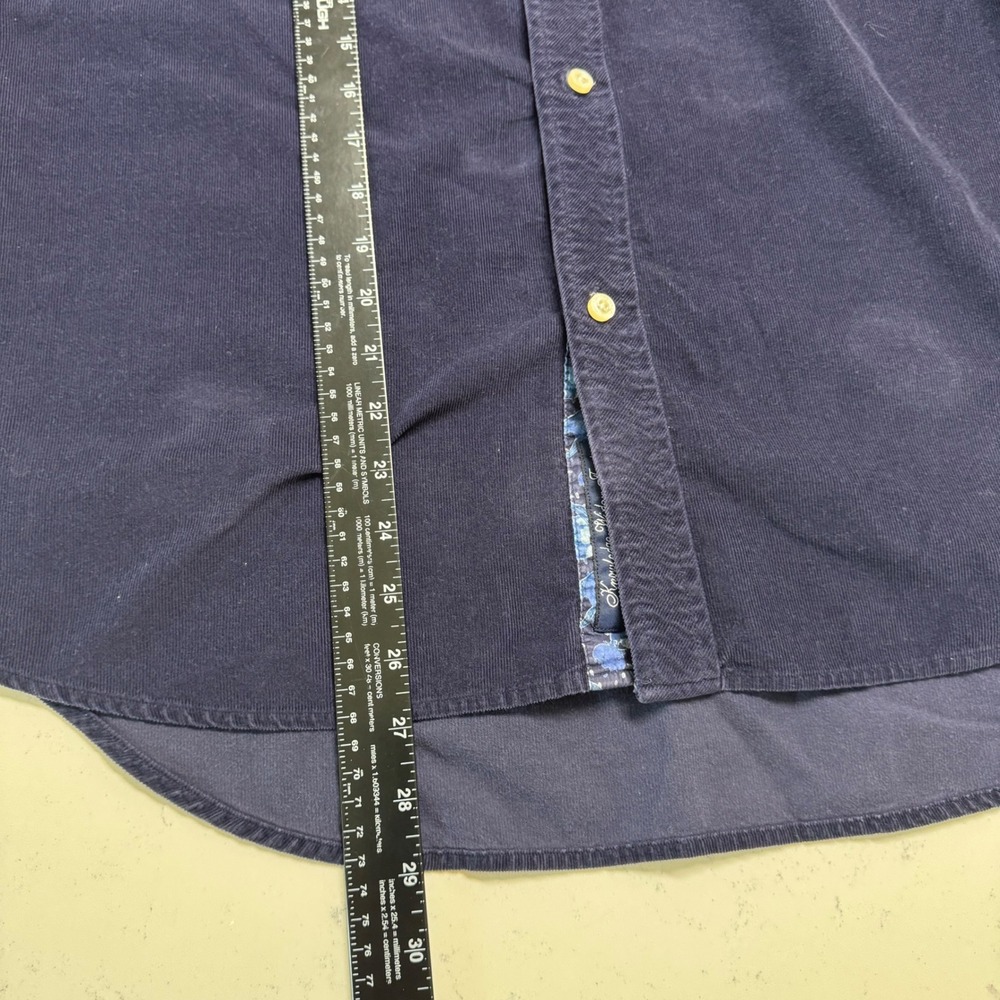 Robert Graham Button Down Shirt Mens Large Navy Blue Corduroy Floral Trim - Picture 5 of 5